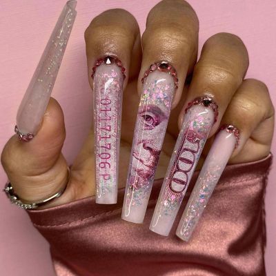 WPR Pink Shinny Glossy Dollar XXL Straight Square Coffin Nails high quality Drill artificial fingernails factory wholesale price manicure new design acrylic abs nails 