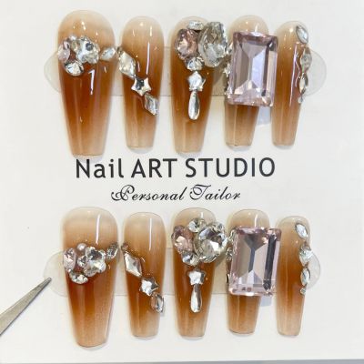 WPR Factory Price Luxury Diamond Long Ballerina Ombre Hnad-made Nails Nails Press On Nailart Acrilics Glue On Nails Artificial Fingernails Stick On Manicure 5 Size/10 Press-on nails kit with Nail Glue with Custom Private Label Package Box 