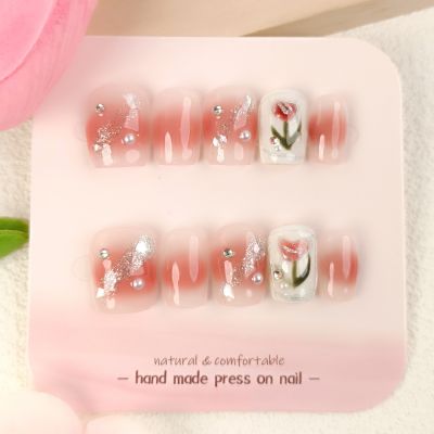 WPR New Fashion Listing Packing Pink Geams Hand-made Nails Squoval Chrome Nails Design Medium Square Coffin Nails Designer Acrilicnails Nailart Pink Shinny Nails 15 Size 30 Press on Nails Kit with Nail Glue Package with Custom Logo Box