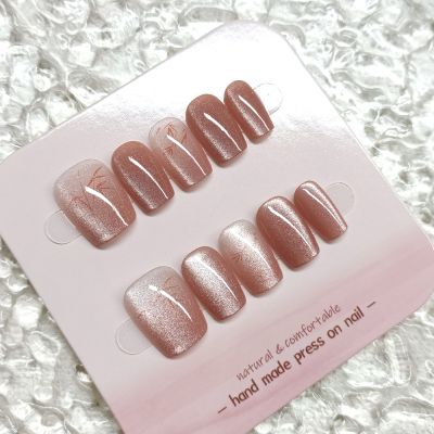 WPR Luxury Glam Pink Chrome Square Cat Eye Salon Nails Nailart high quality artificial fingernails factory wholesale price manicure new design acrylic abs nails gold glitter glossy 10 press on nails kit with glue stickers 