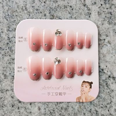 WPR New Glam Pink Ombre Oval Chrome Silver French Nails Hand-made Nails Press On Nailart Acrilics Glue On Nails Artificial Fingernails Stick On Manicure 5 Size 10 Press-on nails kit with Nail Glue with Custom Private Label Package Box 