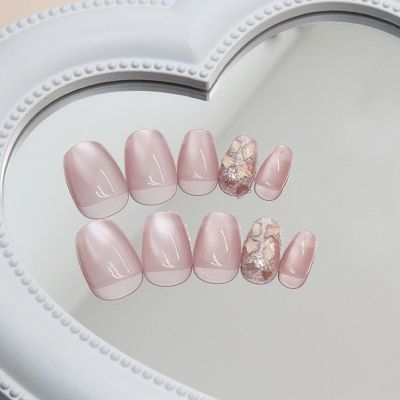 WPR Luxury Shinny Pink Flakes Design Medium Coffin Square Acrylic Press On Nails Diamond Press On Nails Design Medium Coffin Artificial Fingernails Nailart 10 Size 24 Press on Nails Kit with Nail Glue Package Custom Logo Box